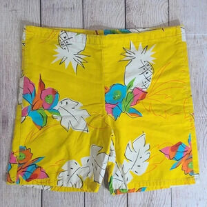 Vintage Hot Tracks Shorts Mens Small Yellow Hawaiian Floral Pineapple Drawstring